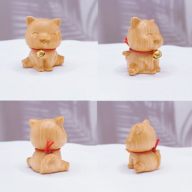 Buddha Stones Mini Thuja Sutchuenensis Wood Cute Dog Statue Prosperity Decoration