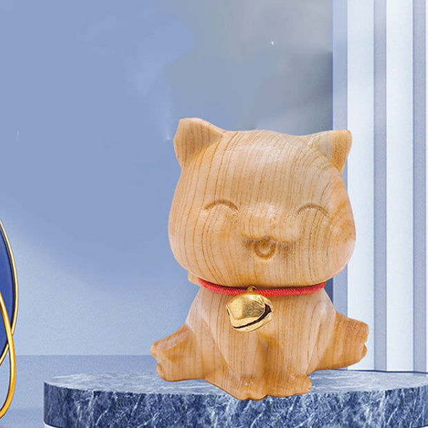 Buddha Stones Mini Thuja Sutchuenensis Wood Cute Dog Statue Prosperity Decoration