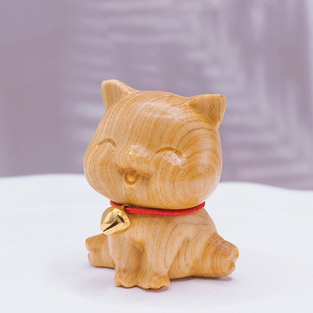 Buddha Stones Mini Thuja Sutchuenensis Wood Cute Dog Statue Prosperity Decoration