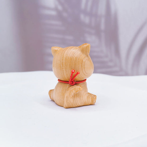 Buddha Stones Mini Thuja Sutchuenensis Wood Cute Dog Statue Prosperity Decoration
