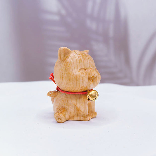 Buddha Stones Mini Thuja Sutchuenensis Wood Cute Dog Statue Prosperity Decoration
