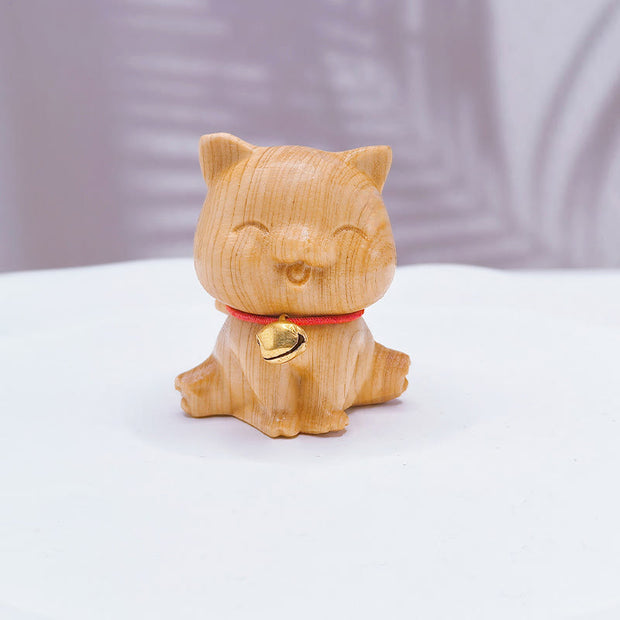 Buddha Stones Mini Thuja Sutchuenensis Wood Cute Dog Statue Prosperity Decoration