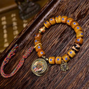 Buddha Stones Vintage Tibetan Yak Bone Lazurite Braided Rope Balance Bracelet