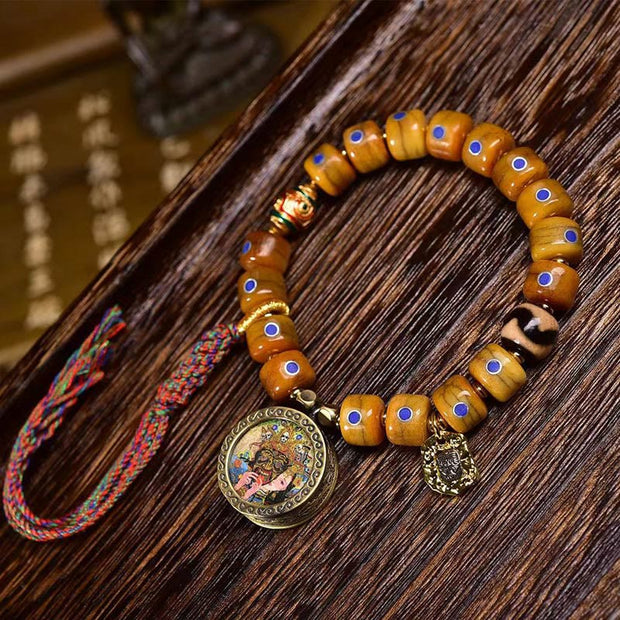 Buddha Stones Vintage Tibetan Yak Bone Lazurite Braided Rope Balance Bracelet