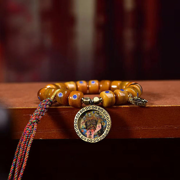 Buddha Stones Vintage Tibetan Yak Bone Lazurite Braided Rope Balance Bracelet