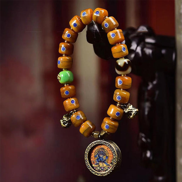 Buddha Stones Vintage Tibetan Yak Bone Lazurite Braided Rope Balance Bracelet