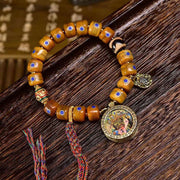 Buddha Stones Vintage Tibetan Yak Bone Lazurite Braided Rope Balance Bracelet
