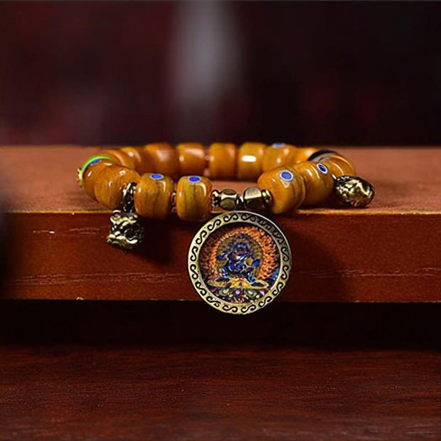 Buddha Stones Vintage Tibetan Yak Bone Lazurite Braided Rope Balance Bracelet