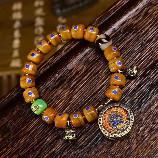 Buddha Stones Vintage Tibetan Yak Bone Lazurite Braided Rope Balance Bracelet