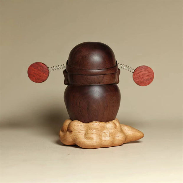 Buddha Stones God Of Wealth Caishen Black Walnut Beech Statue Fu Character Copper Coins Home Decoration