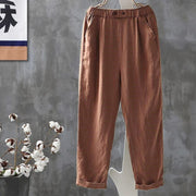 Buddha Stones Casual Button Cotton Linen Women's Harem Pants With Pockets