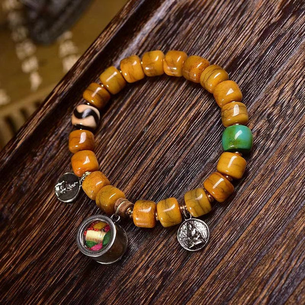 Buddha Stones Vintage Tibetan Bone Beads Dzi Bead Cute Fox Balance Bracelet