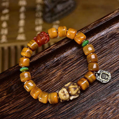 Buddha Stones Vintage Tibetan Yak Bone Camel Bone Dzi Bead Cute Fox Balance Bracelet