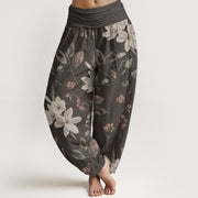 Buddha Stones Pure Cotton Casual Floral Leaves Women's Elastic Waist Harem Pants