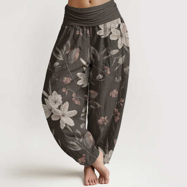 Buddha Stones Pure Cotton Casual Floral Leaves Women's Elastic Waist Harem Pants