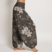 Buddha Stones Pure Cotton Casual Floral Leaves Women's Elastic Waist Harem Pants