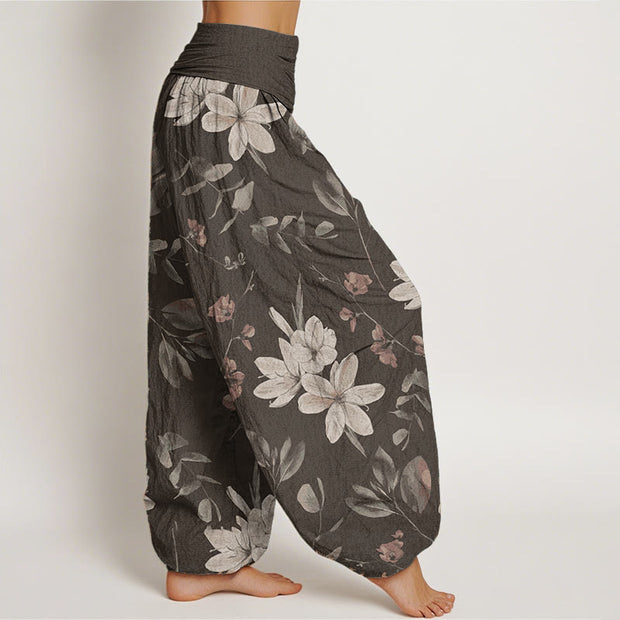 Buddha Stones Pure Cotton Casual Floral Leaves Women's Elastic Waist Harem Pants