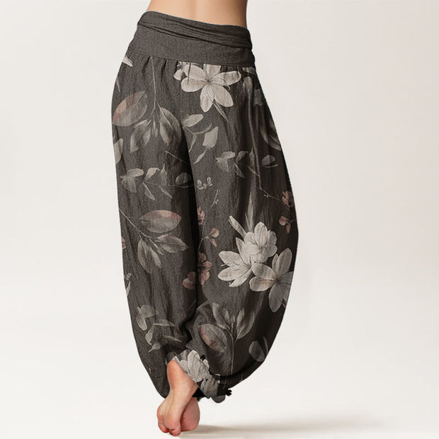 Buddha Stones Pure Cotton Casual Floral Leaves Women's Elastic Waist Harem Pants