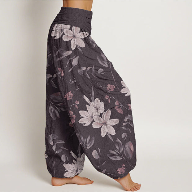 Buddha Stones Pure Cotton Casual Floral Leaves Women's Elastic Waist Harem Pants