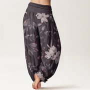 Buddha Stones Pure Cotton Casual Floral Leaves Women's Elastic Waist Harem Pants