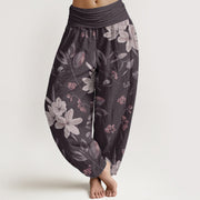 Buddha Stones Pure Cotton Casual Floral Leaves Women's Elastic Waist Harem Pants