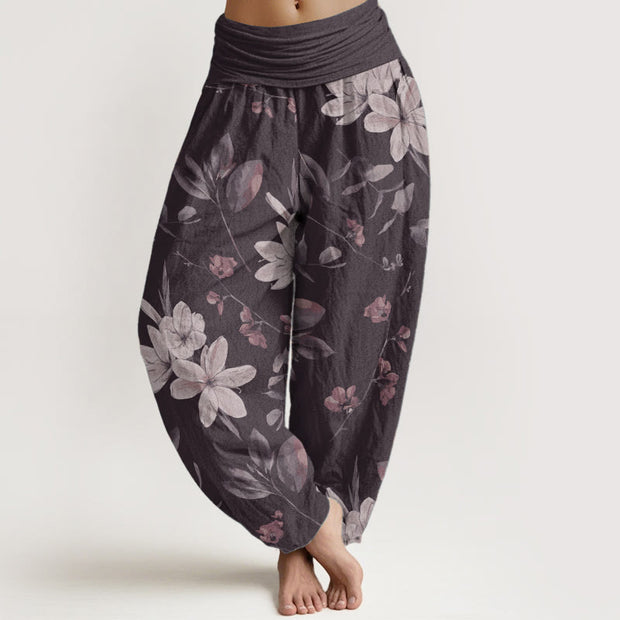 Buddha Stones Pure Cotton Casual Floral Leaves Women's Elastic Waist Harem Pants