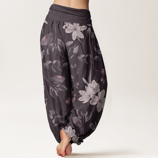 Buddha Stones Pure Cotton Casual Floral Leaves Women's Elastic Waist Harem Pants