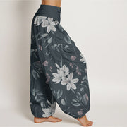 Buddha Stones Pure Cotton Casual Floral Leaves Women's Elastic Waist Harem Pants