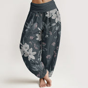 Buddha Stones Pure Cotton Casual Floral Leaves Women's Elastic Waist Harem Pants
