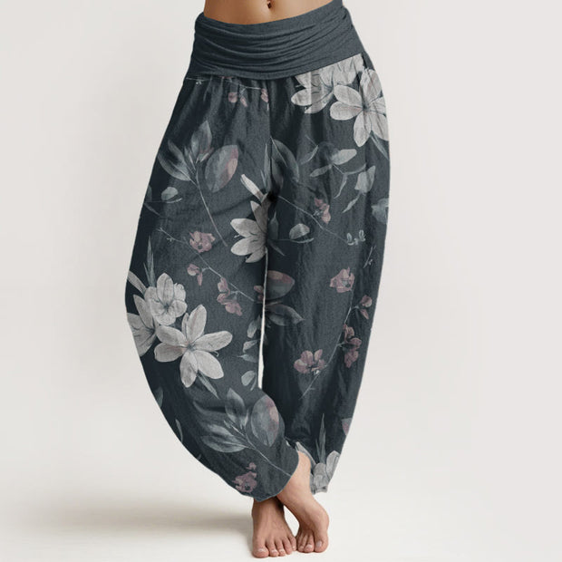 Buddha Stones Pure Cotton Casual Floral Leaves Women's Elastic Waist Harem Pants