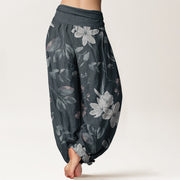 Buddha Stones Pure Cotton Casual Floral Leaves Women's Elastic Waist Harem Pants