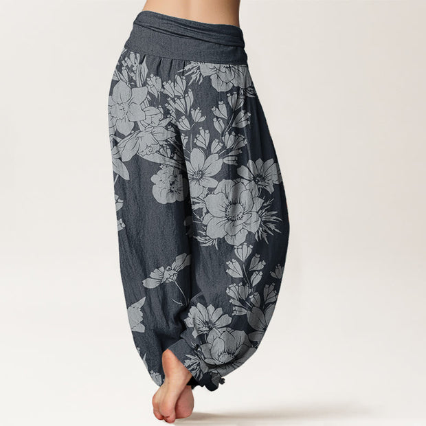 Buddha Stones Pure Cotton Casual Peony Leaves Women's Elastic Waist Harem Pants