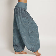 Buddha Stones Pure Cotton Casual Flowers Compass Design Women's Elastic Waist Harem Pants