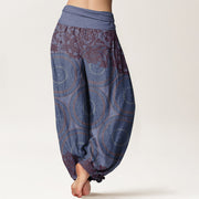 Buddha Stones Pure Cotton Casual Flowers Compass Design Women's Elastic Waist Harem Pants