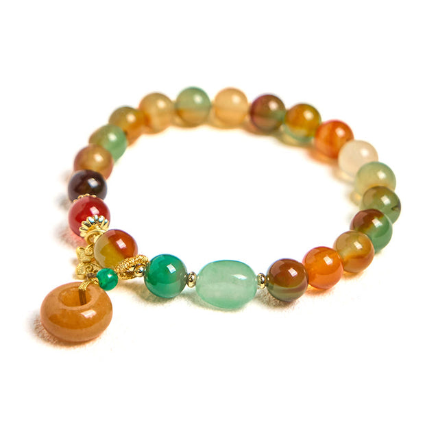 Buddha Stones Natural Colorful Peacock Agate Butterfly Peace Buckle Lily Of The Valley Support Bracelet