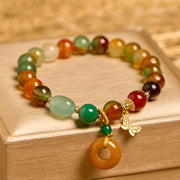 Buddha Stones Natural Colorful Peacock Agate Butterfly Peace Buckle Lily Of The Valley Support Bracelet
