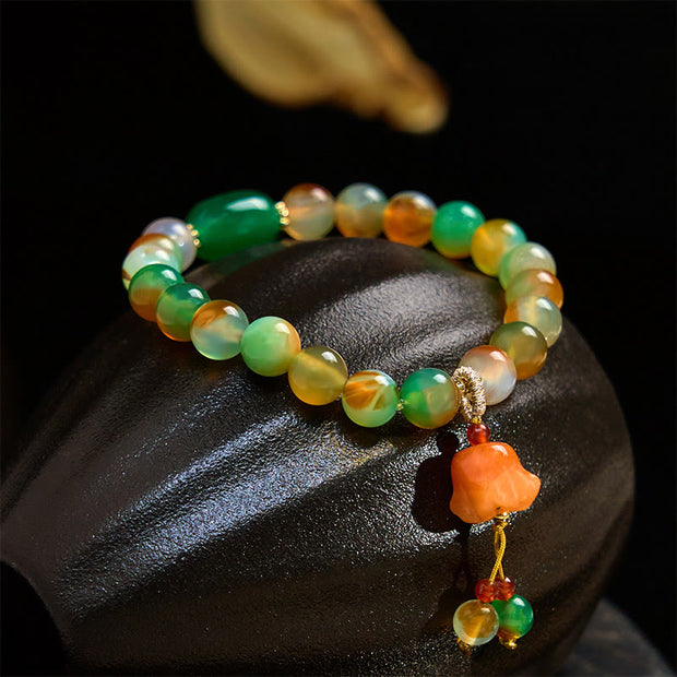 Buddha Stones Natural Colorful Peacock Agate Butterfly Peace Buckle Lily Of The Valley Support Bracelet