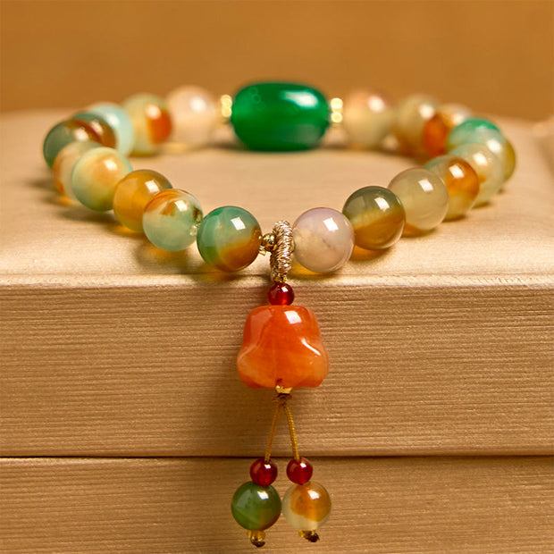 Buddha Stones Natural Colorful Peacock Agate Butterfly Peace Buckle Lily Of The Valley Support Bracelet