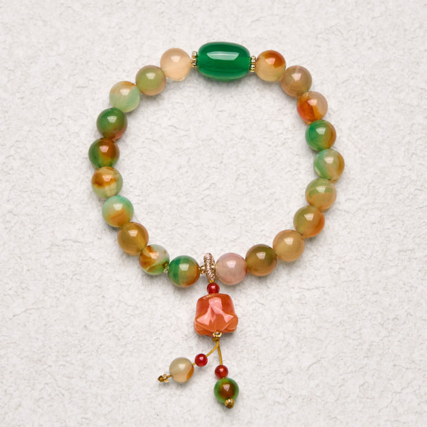 Buddha Stones Natural Colorful Peacock Agate Butterfly Peace Buckle Lily Of The Valley Support Bracelet