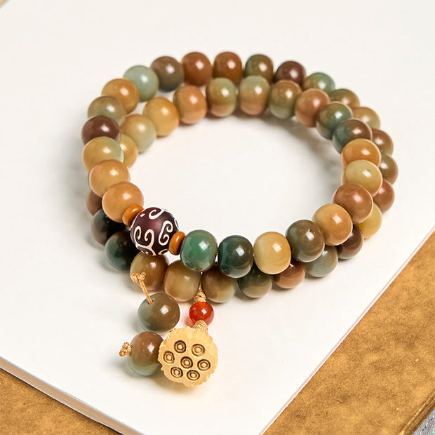 Buddha Stones Colorful Bodhi Seed Lotus Pod Charm Peace Double Wrap Bracelet