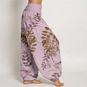 Buddha Stones Pure Cotton Green Leaves Branches Women's Elastic Waist Harem Pants