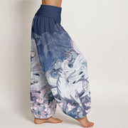 Buddha Stones Pure Cotton Fox Cherry Blossoms Women's Elastic Waist Harem Pants