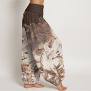 Buddha Stones Pure Cotton Fox Cherry Blossoms Women's Elastic Waist Harem Pants