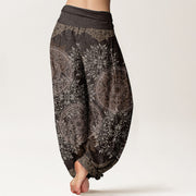 Buddha Stones Pure Cotton Mandala Pattern Leaves Women's Elastic Waist Harem Pants