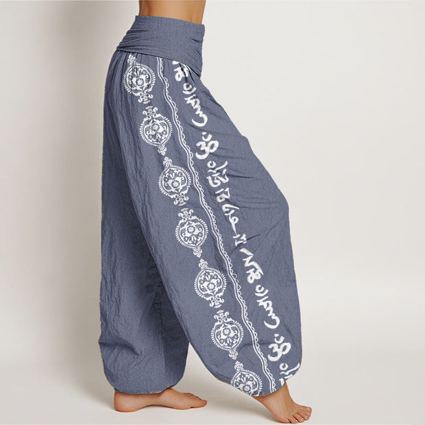 Buddha Stones Pure Cotton Mandala Om Mani Padme Hum Women's Elastic Waist Harem Pants