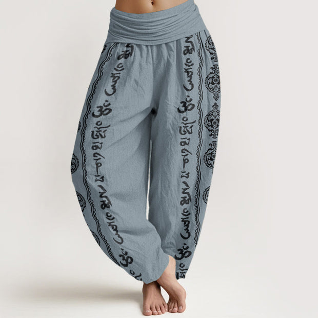 Buddha Stones Pure Cotton Mandala Om Mani Padme Hum Women's Elastic Waist Harem Pants