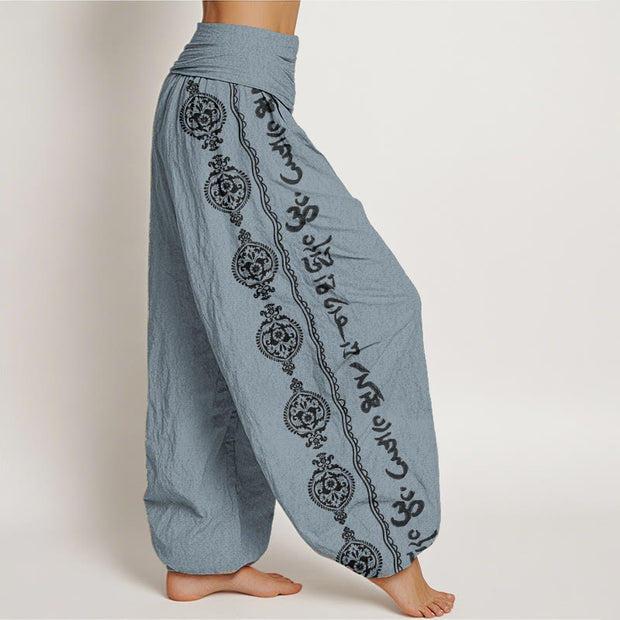Buddha Stones Pure Cotton Mandala Om Mani Padme Hum Women's Elastic Waist Harem Pants