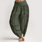 Buddha Stones Pure Cotton Mandala Om Mani Padme Hum Women's Elastic Waist Harem Pants