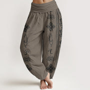 Buddha Stones Pure Cotton Lotus Flowers Double Dorje Vajra Namaste Om Design Women's Elastic Waist Harem Pants - DarkKhaki - US22，UK/AU26，EU54 (6XL) - image 8