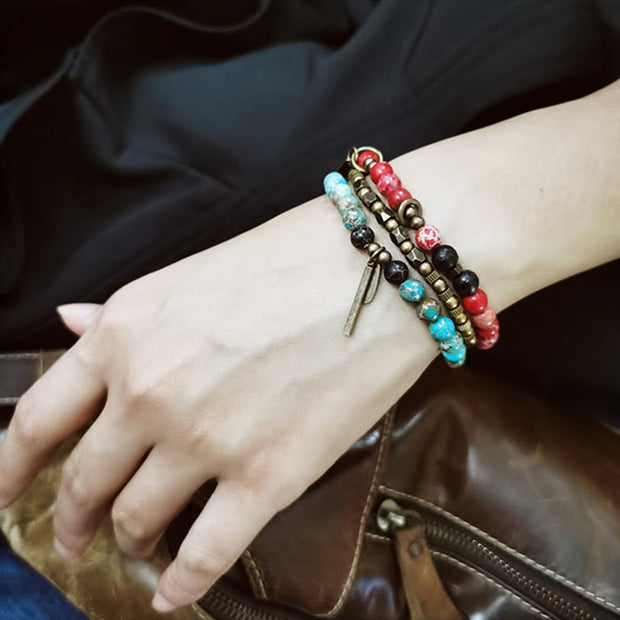 Buddha Stones Vintage Distressed Simple Design Copper Brass Beads Wealth Bracelet